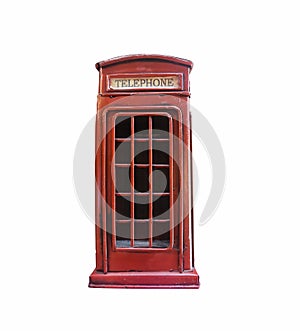 Close-up Vintage red Telephone Booth isolated on white