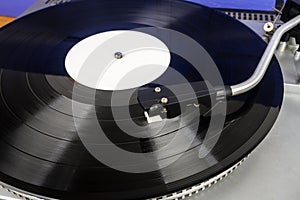 Close up of vintage turntable vinyl record player