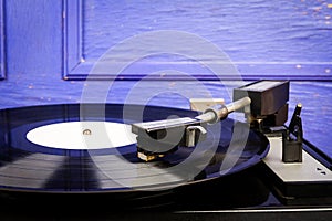 Close up of vintage turntable vinyl record player