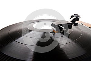 Close up of vintage turntable vinyl record player isolated on white