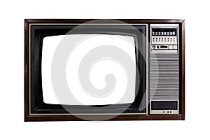 Close up vintage TV technology style, Classic Vintage Retro Style old television with cut out screen on isolated white background