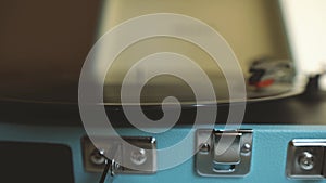 Close up of vinyl record on player