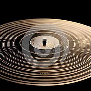 Close up of a vinyl record player with a black vinyl disc.