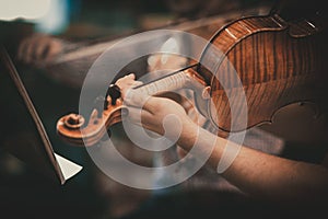 Close-up of a violin - classical music concert - wood detail