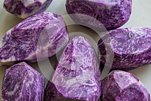 Close up on Vitelotte blue-violet potato photo