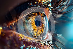 Close-up of a vivid human eye with intricate details and natural patterns