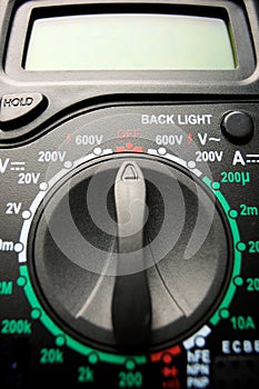 Close-up of a voltmeter for electrical measurements