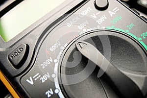 Close-up of a voltmeter for electrical measurements