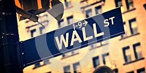 Close up of a Wall street direction sign, New York