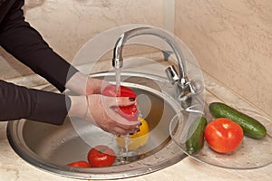 Close-up of washing vegetables