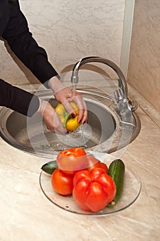 Close-up of washing vegetables