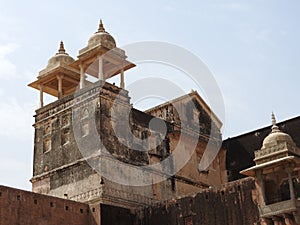 Close up of a wasp nest hanging from the ceiling of a building at outdoors, in Amber Fort near Jaipur, Rajasthan, India