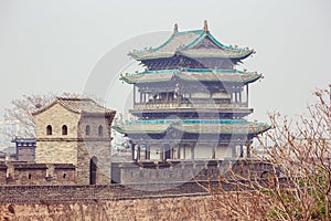 Close up of a watch tower in Pingyao