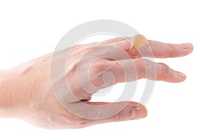 Close-up of the water blister on the finger on a white background