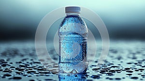 A Close-up of a Water Bottle with Visible Dew Drops on Surface photo