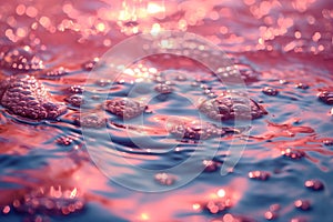Close-up of water bubbles on pink surface natural wallpaper background