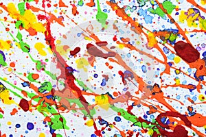 close up water colour splash on white paper, colourful art design