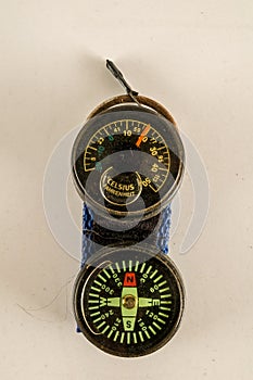 Close-up of water compass
