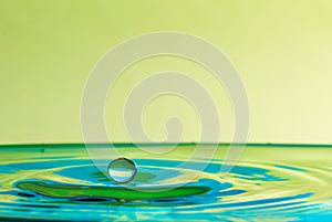 Close up of a water drop falling and impact on a body of water