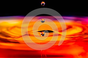 Close up of a water drop falling and impacting on a body of water