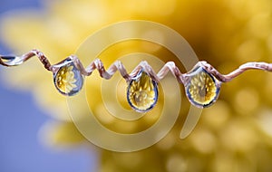 Close-up of water drop with flower reflection
