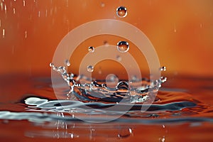 Close Up of Water Drop on Orange Background