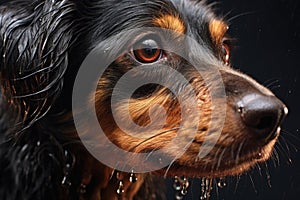 close-up of water droplets flying from a wet dogs fur
