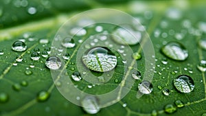 Leaf, and the droplets are captured with a sharp focus, highlighting
