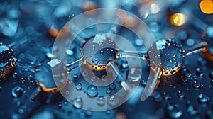 Close Up of Water Droplets on a Molecular Model