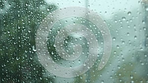 Close-up of Water Drops on Glass of Window.