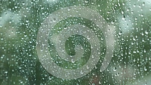 Close-up of Water Drops on Glass of Window.