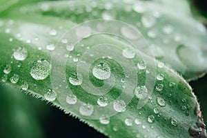 Close up of water drops on green succulent`s leaves photo