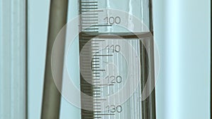 Close-up of water in a measuring cylinder.