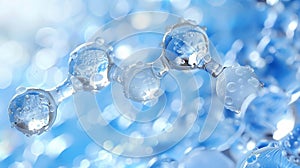 Close-Up of Water Molecule Structure in Blue Background