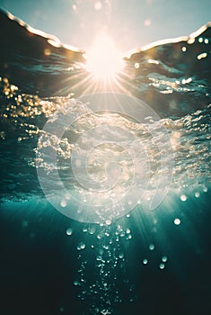 Close up of water of the ocean with sun shine sparkling