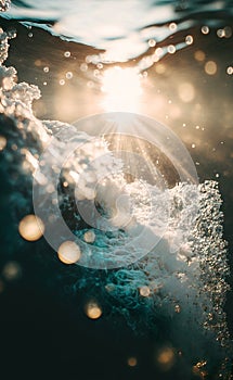 Close up of water of the ocean with sun shine sparkling