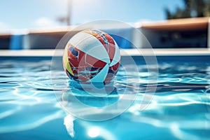 close-up of a water polo ball with a blurred pool background