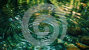 A close up of a water ripple in the middle of some green grass, AI