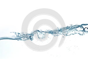 Close up water splash with air bubbles. Fresh and clean surface aqua flowing in wave and clean water on white background isolated