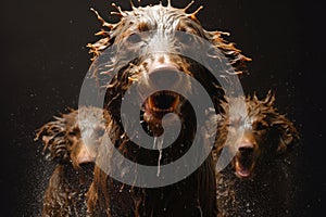 close-up of water splashing off dogs wet fur