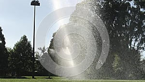 Close up water sprinkler in field