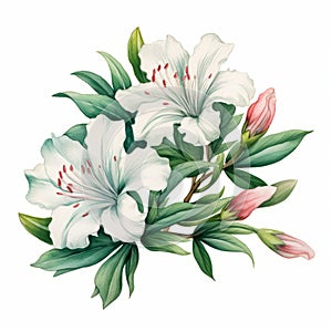 Close-up Watercolor Illustration Of Two White Lilies