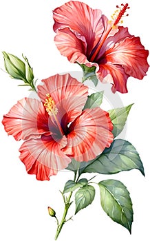 Close-up of a watercolor painting of a Hibiscus flower. Ai-Generated