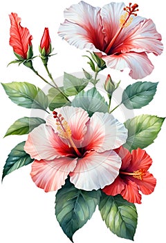 Close-up of a watercolor painting of a Hibiscus flower. Ai-Generated