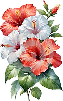 Close-up of a watercolor painting of a Hibiscus flower. Ai-Generated