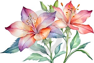 Close-up of a watercolor painting of a Penta flower. Ai-Generated