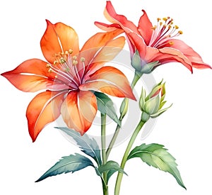 Close-up of a watercolor painting of a Penta flower. Ai-Generated