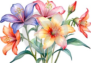 Close-up of a watercolor painting of a Penta flower. Ai-Generated