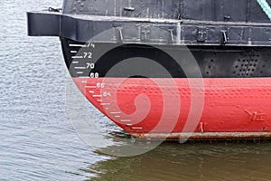 Close-up of waterline markings on the ship bow