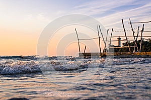 Close-up of wave during beautiful sunset over Adriatic sea in Croatia